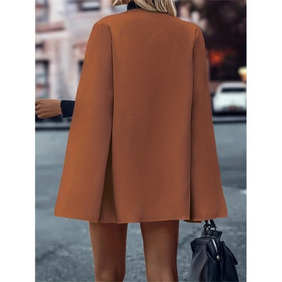 Elegant Solid Cape Blazer for Women - Open Front Cloak Sleeve Outwear for Spring & Fall