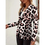 Leopard Print One Button Blazer, Casual Lapel Long Sleeve Outerwear, Women's Clothing