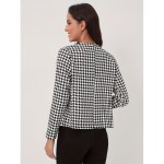 Houndstooth Open Front Blazer, Elegant Long Sleeve Blazer For Office & Work, Women's Clothing
