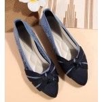 Women's Flats Pointed Toe Bow Knit Ballet Flat Shoes Comfortable Dressy Mesh Slip On Ballerina Flats for Women