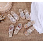 Women's Chinese Mesh Slipper Floral Sandals, Cute Embroidery Mesh Shoes for Summer with Braided Insoles