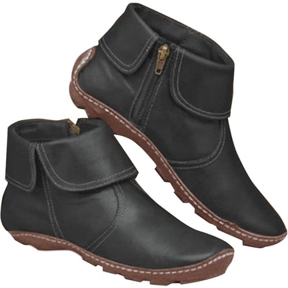 Fall Winter Boots for Women 2025 Vintage Short Ankle Boots No Heel Lace Up Retro Faux Leather Booties with Arch Support Comfy Damping Slip On Flat Shoes for Spring Fall Winter