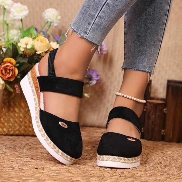 Closed Toe Platform Wedge Sandals, 2025 Espadrilles Wedges for Women Heel Casual, Women's Espadrilles Dressy Sandals, Comfortable Anti Slip Summer Shoes with Adjustable Buckle Ankle Strap