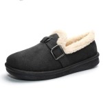 Women's Faux Suede Fuzzy Lined Loafers, Buckle Decor Slip-On Comfortable Warm Casual Shoes for Winter