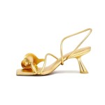 Women’s Elegant Floral Strappy Heeled Sandals – Square Toe Slingback Stiletto Heels, Calla Lily Design Dress Shoes for Party, Wedding, Evening