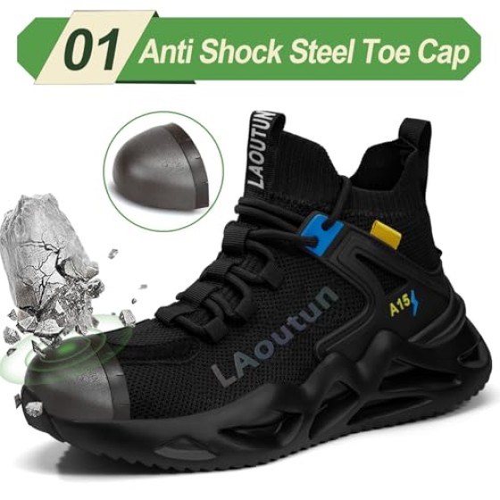 LAoutun Steel Toe Shoes for Men Work Shoes Safety Sneakers Comfortable Lightweight Puncture Proof Slip on Indestructible Construction Work Shoes