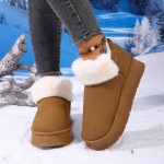 Women's Ankle-Length Platform Boots, Fuzzy Warm Ankle Shoes - Winter Indoor Outdoor Snow Boots