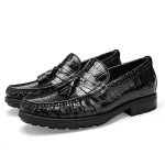 Men's Tassel Dress Shoes, Casual Crocodile Printed Tassel Loafer Handmade Slip-on Penny Loafer for Mens