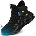 LAoutun Steel Toe Shoes for Men Work Shoes Safety Sneakers Comfortable Lightweight Puncture Proof Slip on Indestructible Construction Work Shoes