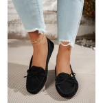 Women's Comfortable Suede Penny Loafers Casual Round Toe Slip On Bowknot Lightweight Walking Flats Moccasins Driving Boat Shoes