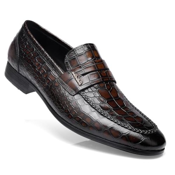 Fashion Leather Dress Shoes for Mens, Premium Formal Alligator Printed Classic Dress Loafer Shoe Business Slip On Penny Shoes for Men