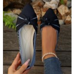 Women's Flats Pointed Toe Bow Knit Ballet Flat Shoes Comfortable Dressy Mesh Slip On Ballerina Flats for Women